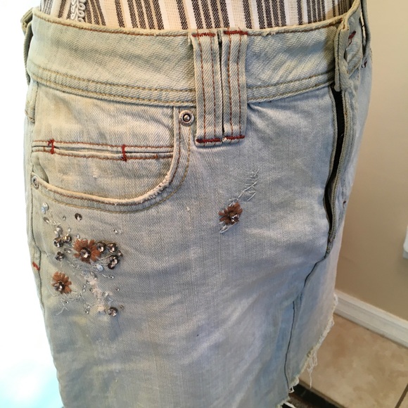 L.A. Blues Dresses & Skirts - LA. Blues Distressed Jean Skirt with sequence